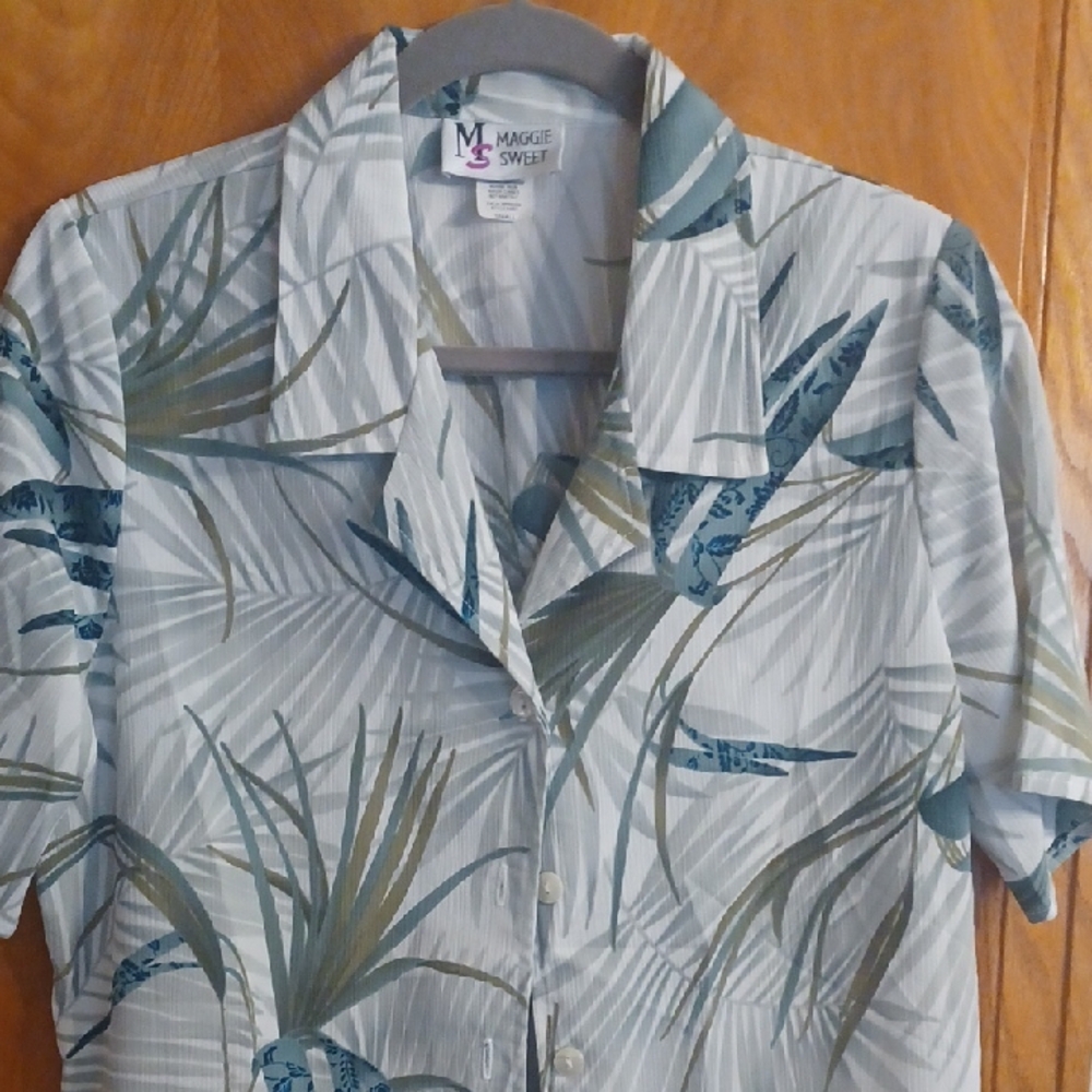 Green and White Botanical Blouse